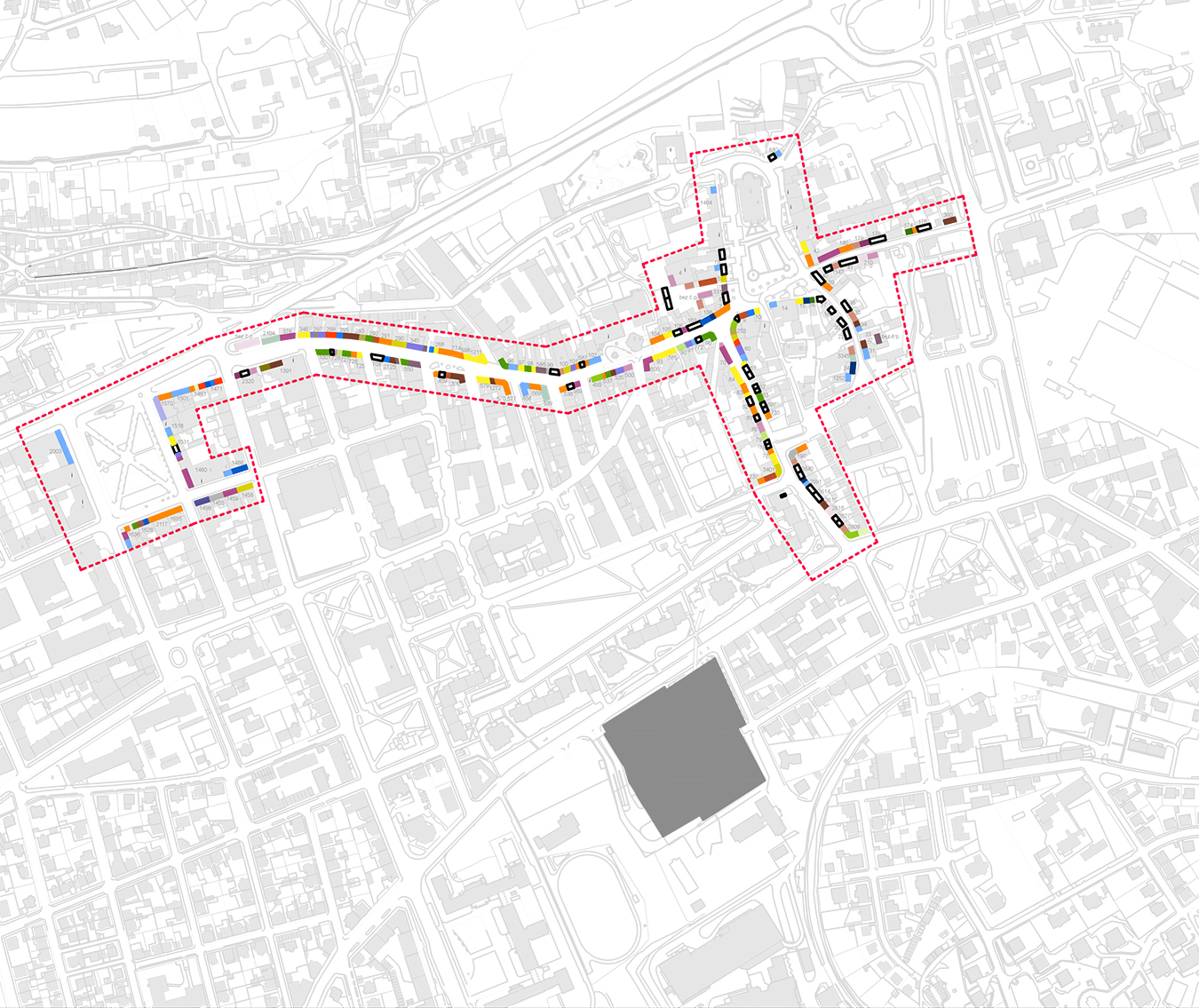 Mapa obchodních jednotek v centru Kladna